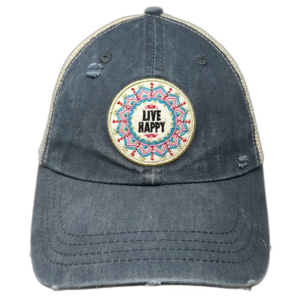 Natural Life Trucker Hat Blue One Size Mandala Mesh Back Snapback Graphic Happy